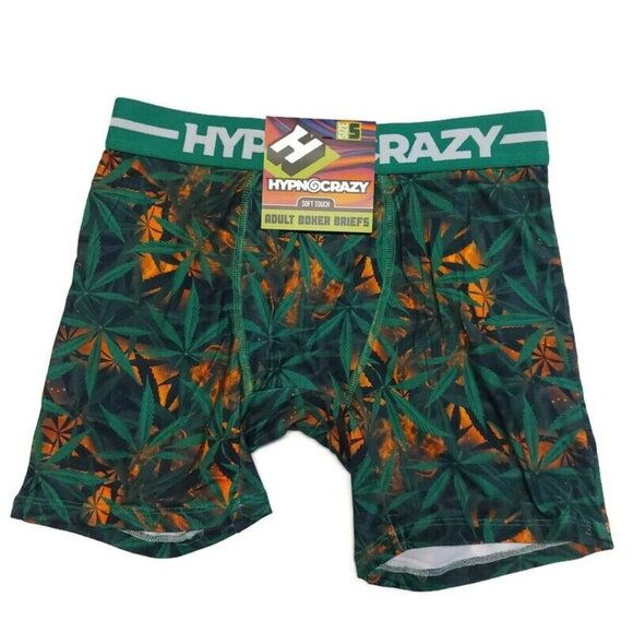 Mens Size S CANA BURNING Soft Touch Adult Boxer Briefs Hypnocrazy Green Multi - Picture 1 of 5